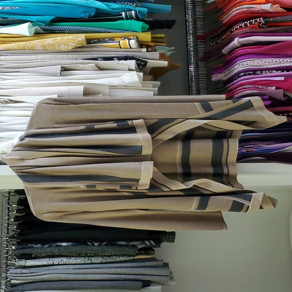 INC Tan w/ Gray Stripe Drape Front Cardigan Size S